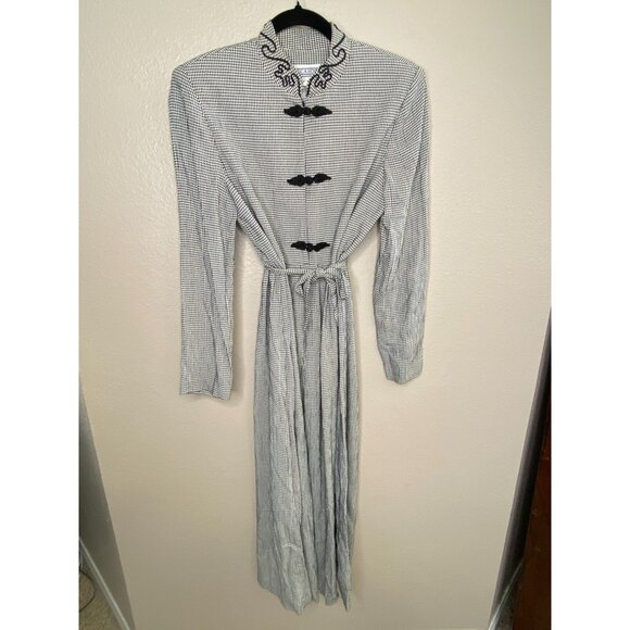 Jessica Howard Womens Vintage Houndstooth Maxi Dress 6 Mandarin Collar Tie Waist - Picture 2 of 7